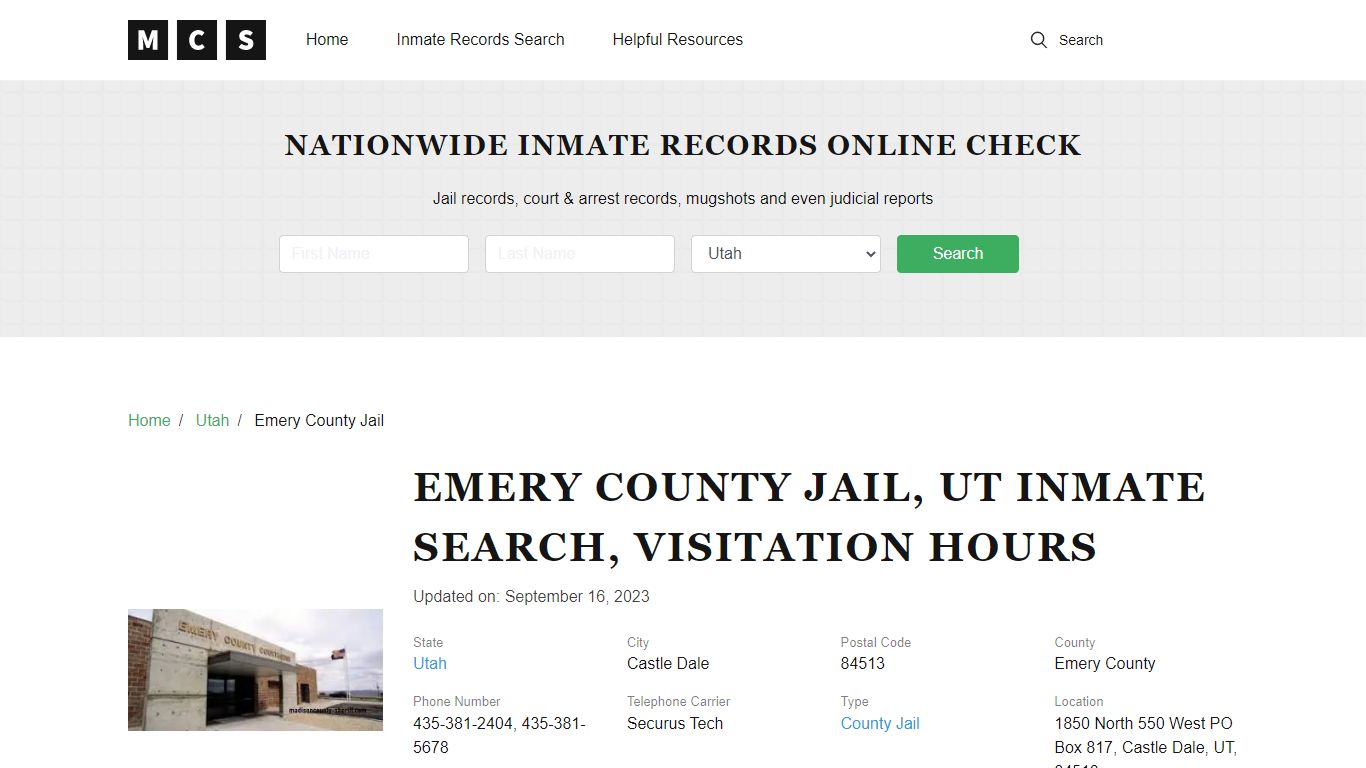 Emery County, UT Jail Inmates Search, Visitation Rules